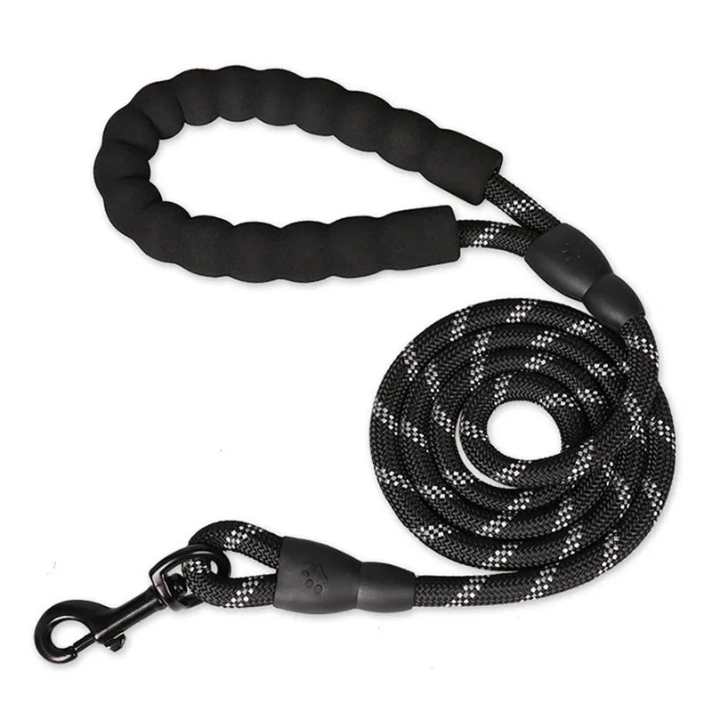 Reflective Nylon Dog Leash – Heavy-Duty Braided Rope Lead for Night Walks