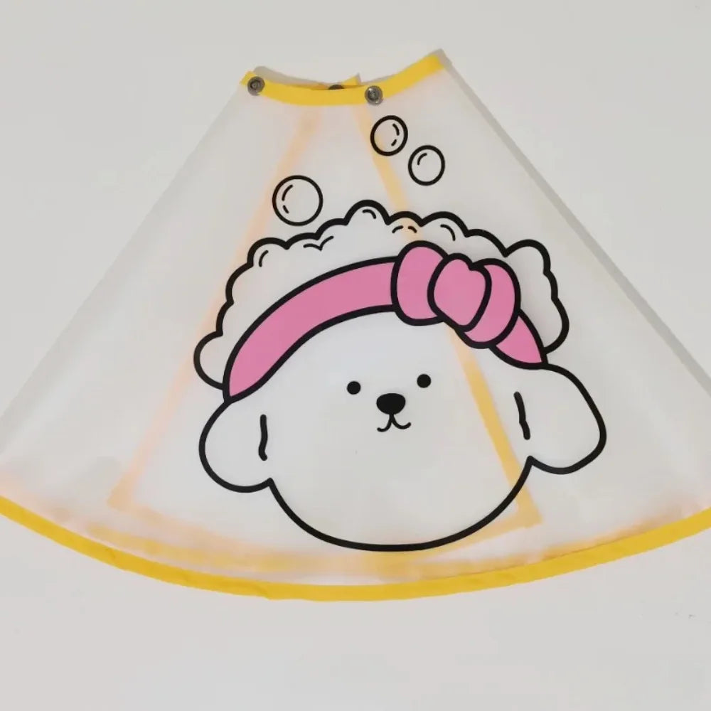 Adjustable Waterproof Pet Grooming Cape – Cartoon Print Dog Haircut Cloak | Transparent Facial Care Cape for Cats & Dogs