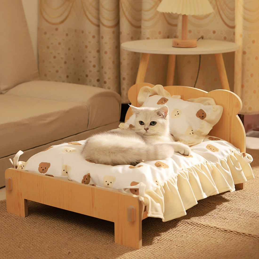 Wooden Cat Bed – Space-Saving Indoor Pet Furniture for Cats & Small Dogs |  Bunk Style with Cozy Cushion (20 × 11 in)