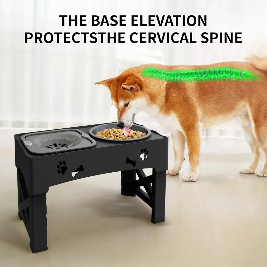 3-in-1 Adjustable Height Pet Feeder – Double Stainless Steel Bowls with Slow Feeder & Foldable Stand (5 Heights, 16.93")