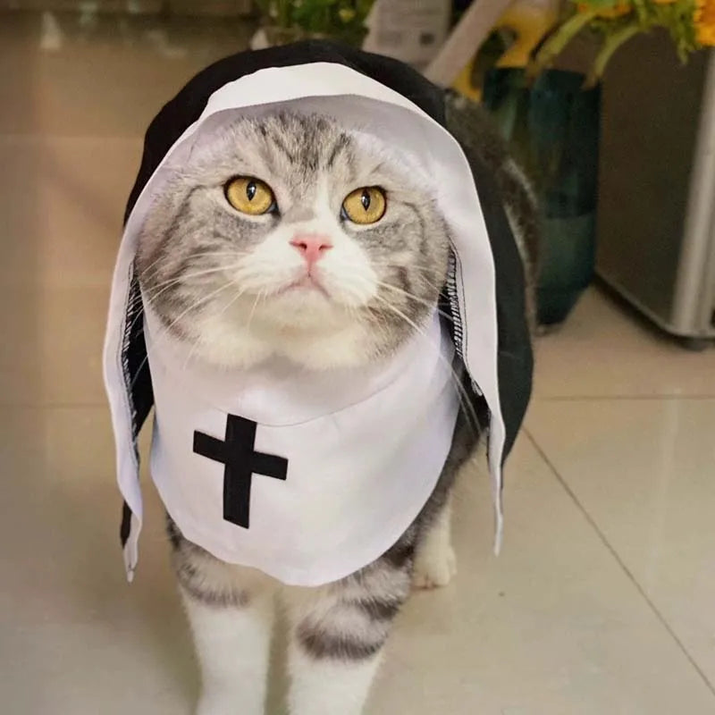 Nun Cat Costume – Funny Pet Outfit for Cats & Small Dogs | Breathable Party Apparel & Photo Prop