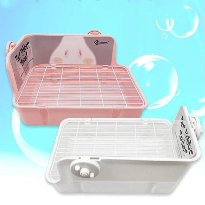 Rabbit Litter Box Toilet – Corner Potty Trainer for Small Pets | Durable Plastic Bunny Potty Tray with Cage Buckles