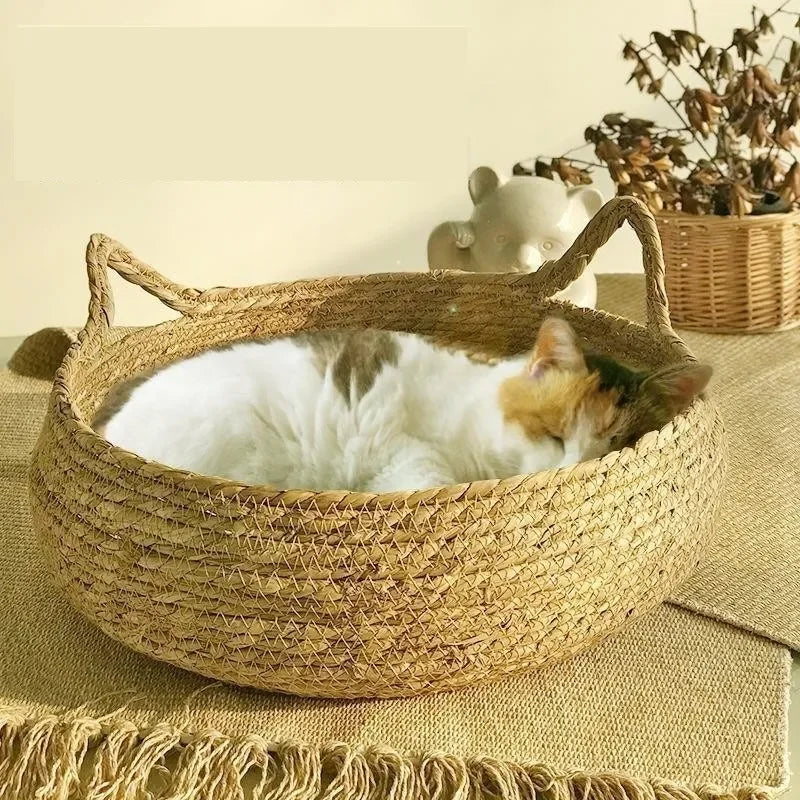 Four Seasons Handmade Woven Cat Nest – 100% Cotton with Washable Pad