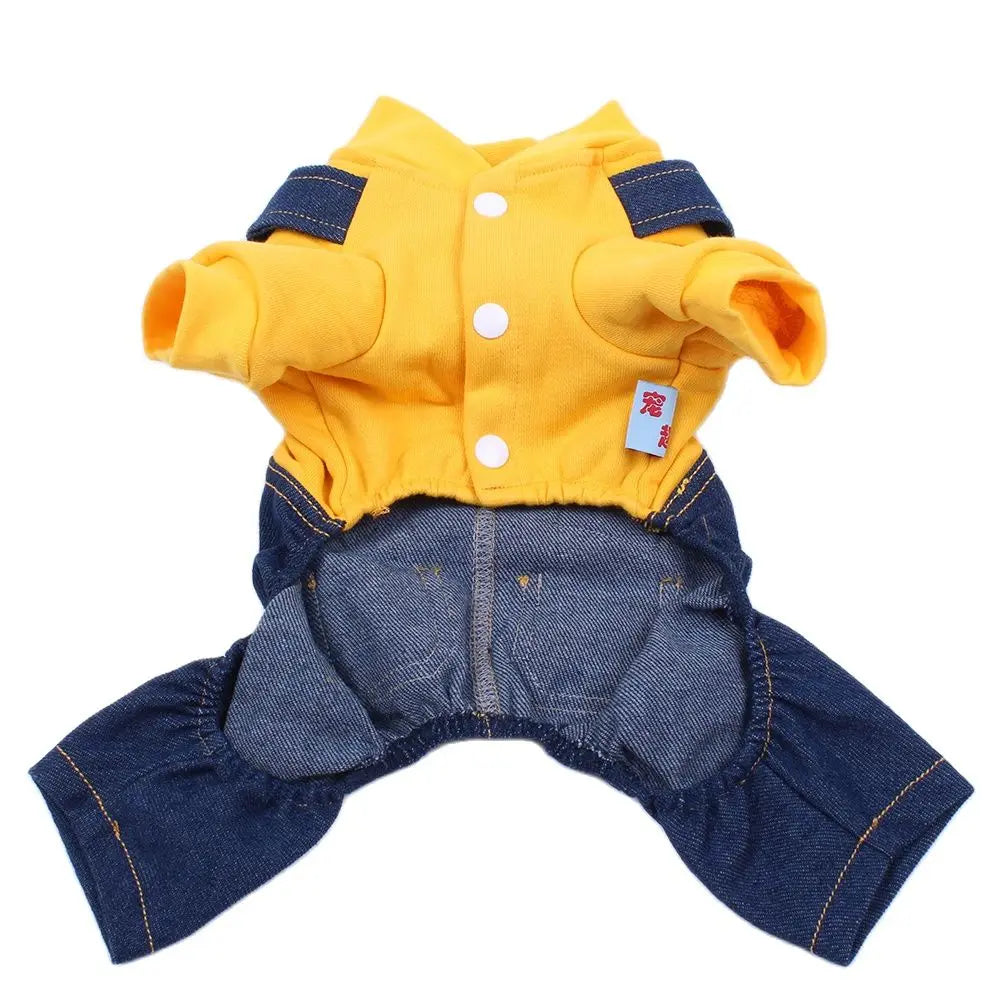 Pet Jumpsuit Romper Hoodie – Autumn/Winter Denim Jacket & Cotton T-Shirt for Dogs and Cats