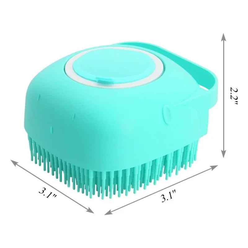 2-in-1 Dog Shampoo Brush with Dispenser – 80ml (2.7oz) Silicone Bath Scrubber for Dogs & Cats, Short Hair Pet Grooming Comb