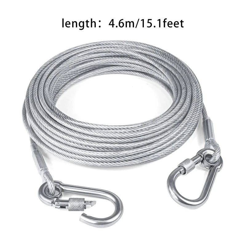 Heavy-Duty Double-Headed Dog Tie-Out Cable Leash – Stainless Steel, Multiple Lengths (6.6 ft to 49 ft)