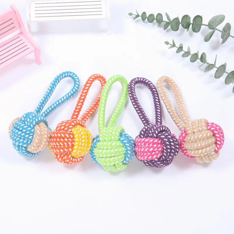 Interactive Cotton Rope Dog Toy Ball – Dental Chew & Toothbrush Toy for Puppies and Small to Large Dogs