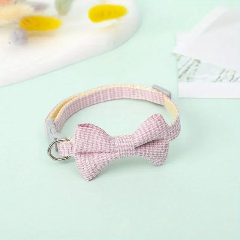 Plaid Pet Collar – Adjustable Lightweight Polyester Collar for Small Dogs & Cats (Red, Blue, Pink)