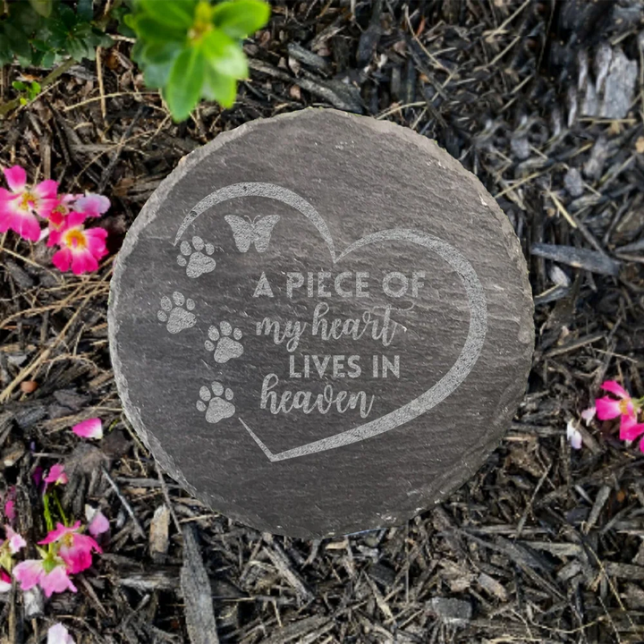 “A Piece of My Heart Lives in Heaven” Pet Memorial Stone – Engraved Ceramic Coaster Plaque for Cat & Dog Loss, Pet Grave Marker Gift