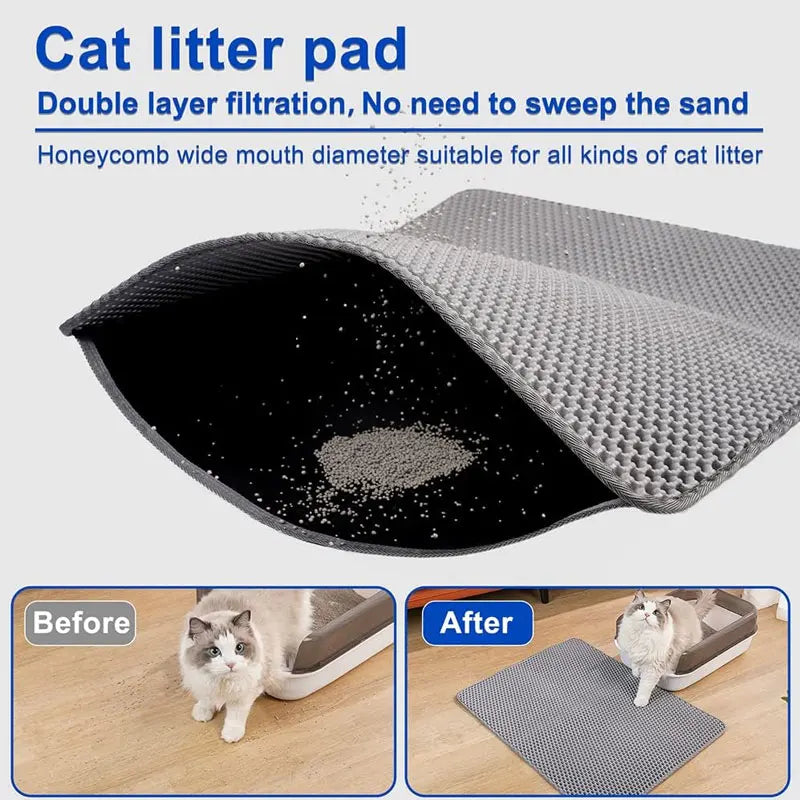 Waterproof Double-Layer Cat Litter Mat – Litter Trapping Clean Pad for Litter Boxes | Non-Slip Pet Floor Mat for Cats