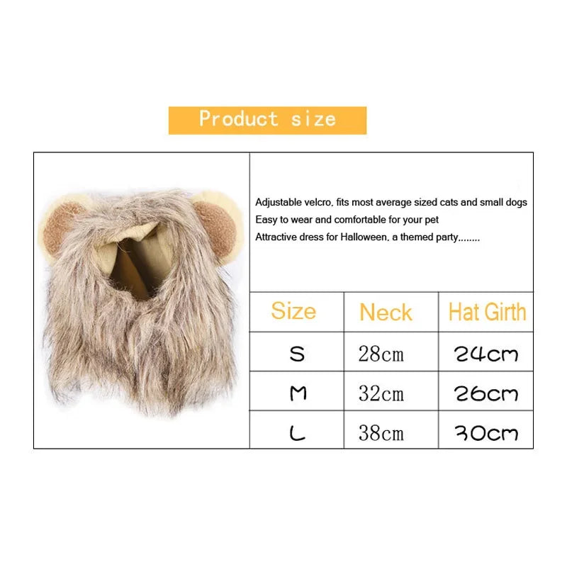 Lion Mane Cat Wig – Funny Pet Costume with Ears | Cosplay Hat for Cats & Small Dogs | Cute Pet Cap for Parties & Photos