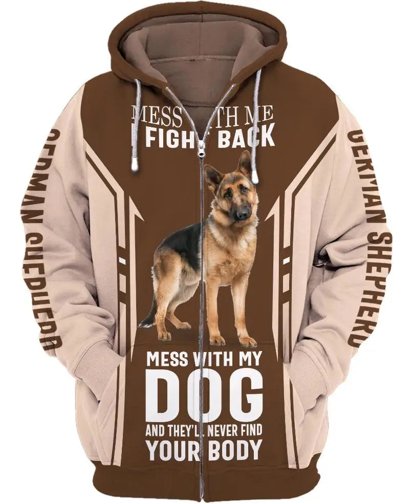 Love Dog German Shepherd 3D Printed Zipper Hoodie – Unisex Casual Streetwear Tracksuit | For Men & Women