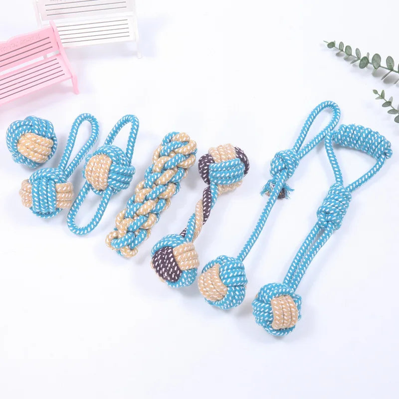 Interactive Cotton Rope Dog Toy Ball – Dental Chew & Toothbrush Toy for Puppies and Small to Large Dogs