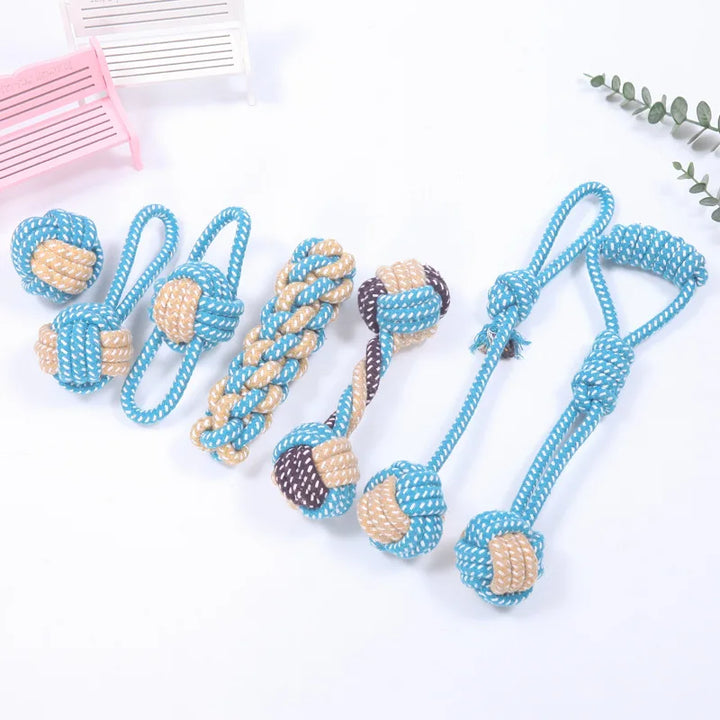 Interactive Cotton Rope Dog Toy Ball – Dental Chew & Toothbrush Toy for Puppies and Small to Large Dogs