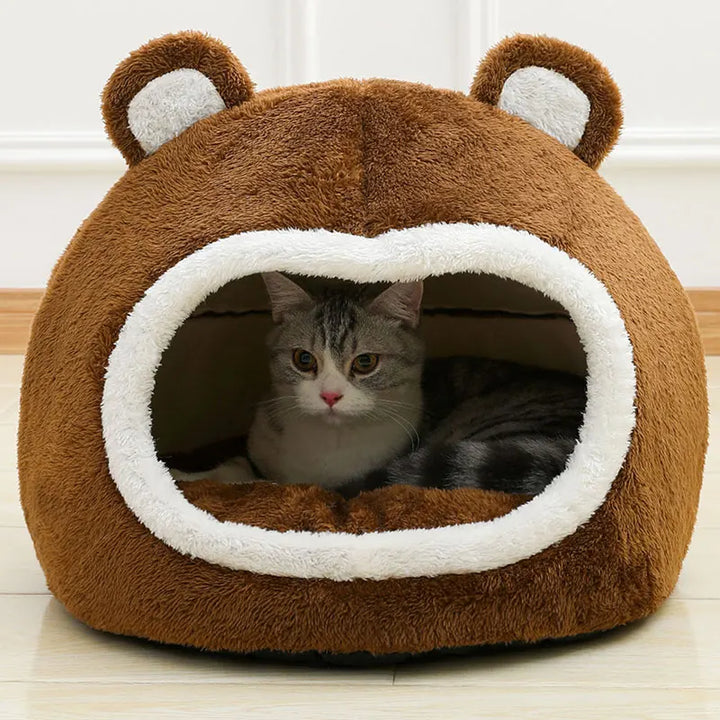 Funny Cat Bed – Warm Plush Cave Tent for Cats & Small Dogs | Ultra-Soft Pet House Lounger Cushion | Winter Cozy Pet Supplies