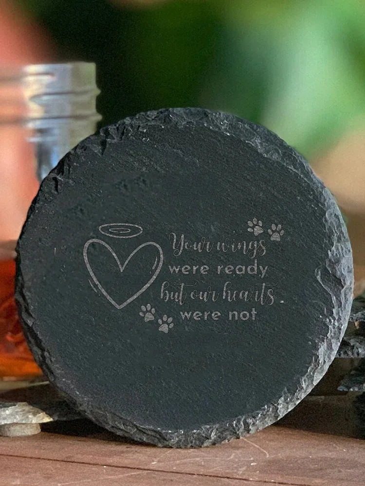 “A Piece of My Heart Lives in Heaven” Pet Memorial Stone – Engraved Ceramic Coaster Plaque for Cat & Dog Loss, Pet Grave Marker Gift
