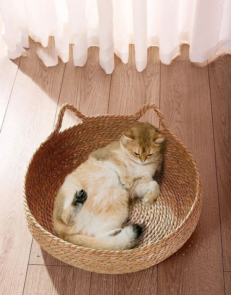 Four Seasons Handmade Woven Cat Nest – 100% Cotton with Washable Pad