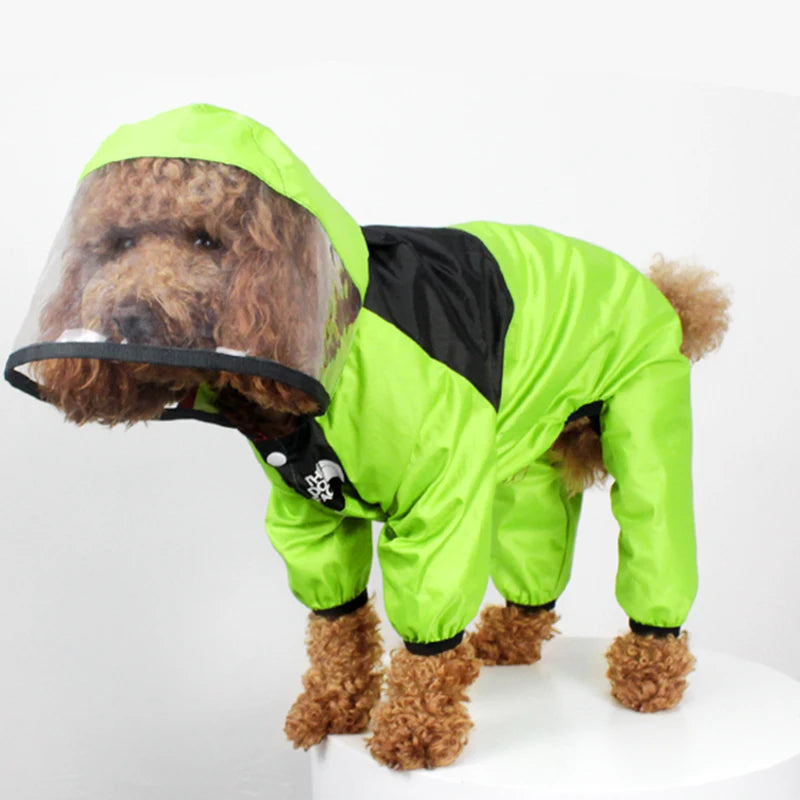 Waterproof Dog Raincoat – The Dog Face Jumpsuit Style Pet Rain Jacket with Hood for Small to Large Dogs