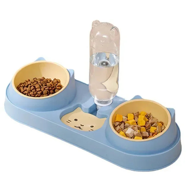 Automatic Cat Water & Food Bowl Set – Raised Double Bowls with Water Fountain | Elevated Pet Feeding Station for Cats & Small Dogs