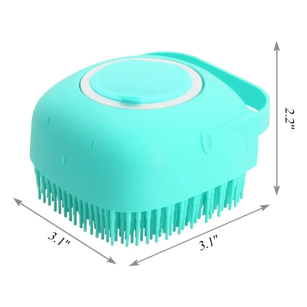 2-in-1 Dog Shampoo Brush with Dispenser – 80ml (2.7oz) Silicone Bath Scrubber for Dogs & Cats, Short Hair Pet Grooming Comb