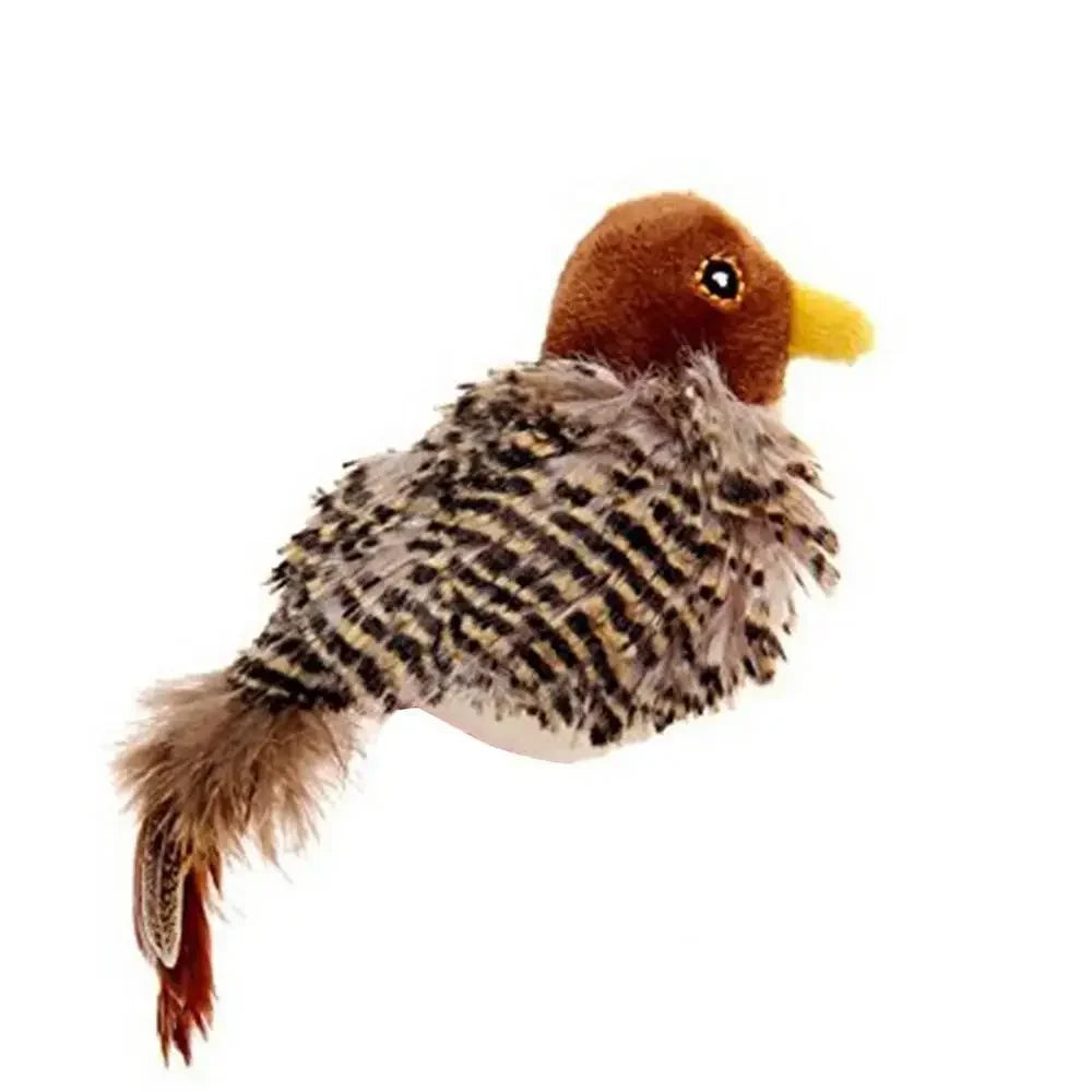 Interactive Electric Chirping Bird Cat Toy – Plush Sparrow with Feather, Catnip & Squeaky Sound | Teasing Toy for Kittens & Indoor Cats