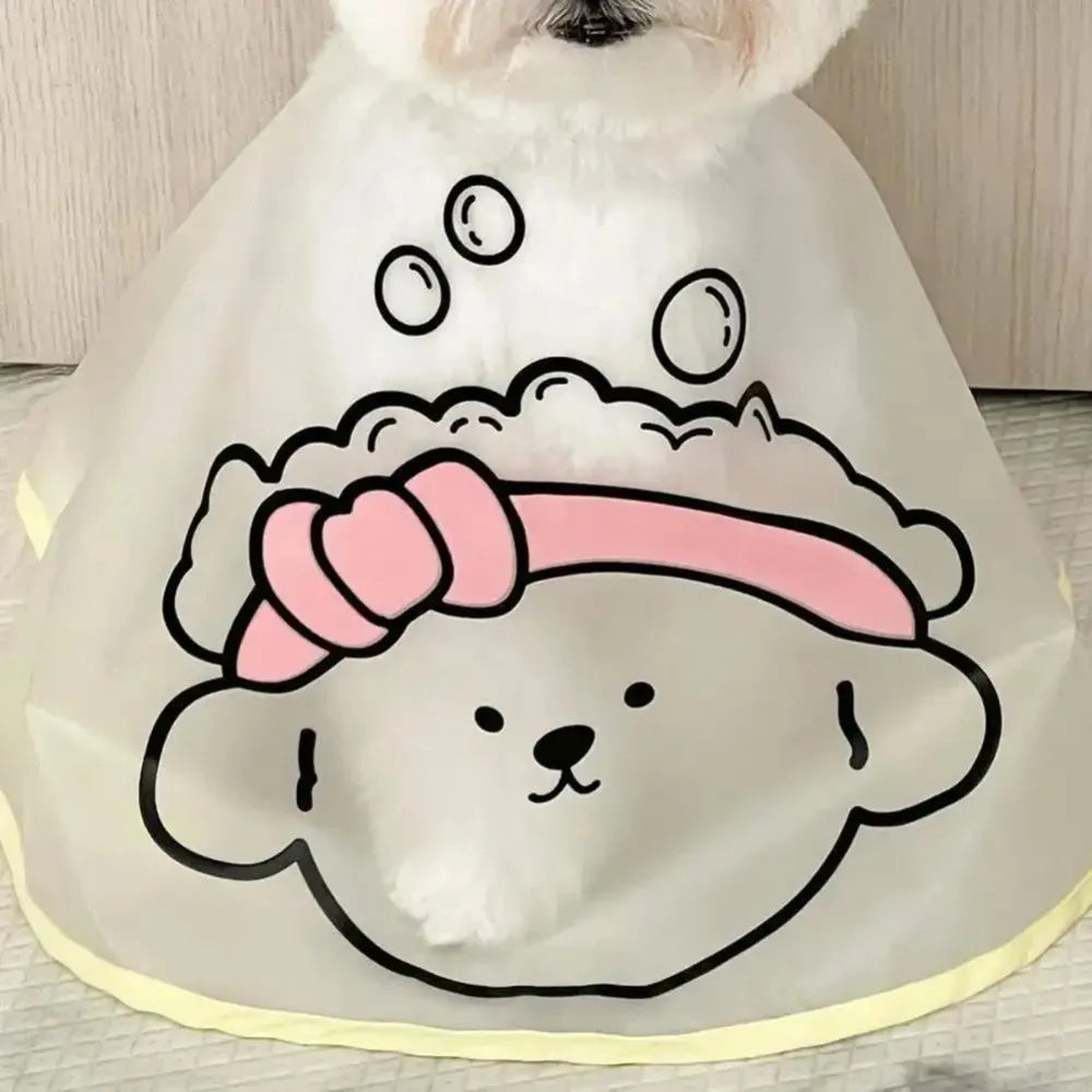 Adjustable Waterproof Pet Grooming Cape – Cartoon Print Dog Haircut Cloak | Transparent Facial Care Cape for Cats & Dogs