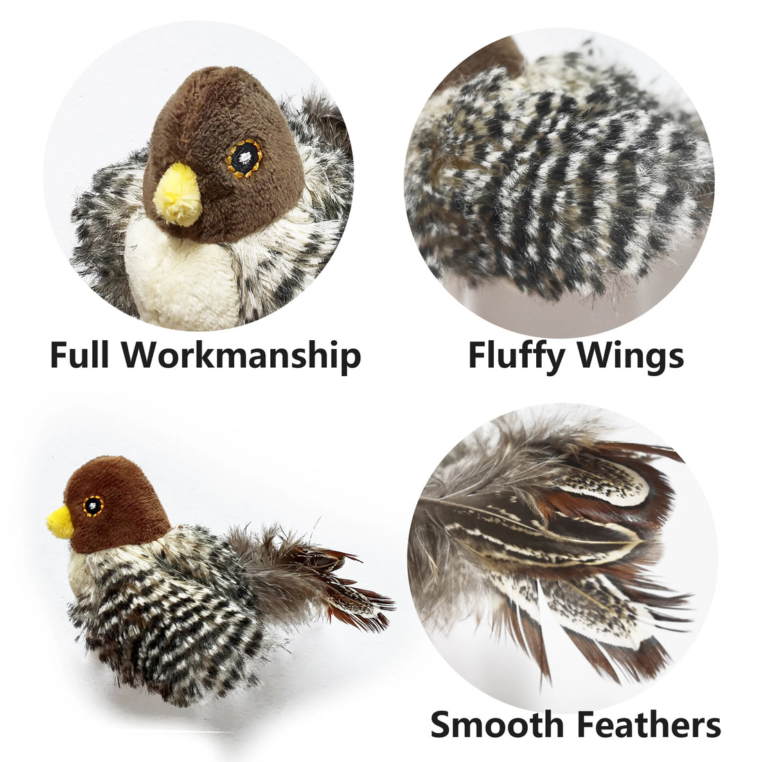Interactive Electric Chirping Bird Cat Toy – Plush Sparrow with Feather, Catnip & Squeaky Sound | Teasing Toy for Kittens & Indoor Cats