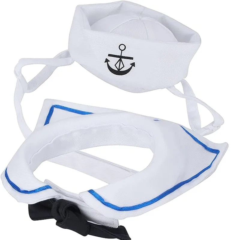 Funny Pet Navy Sailor Costume – Cat & Small Dog Halloween Cosplay Outfit with Adjustable Hat & Cloak
