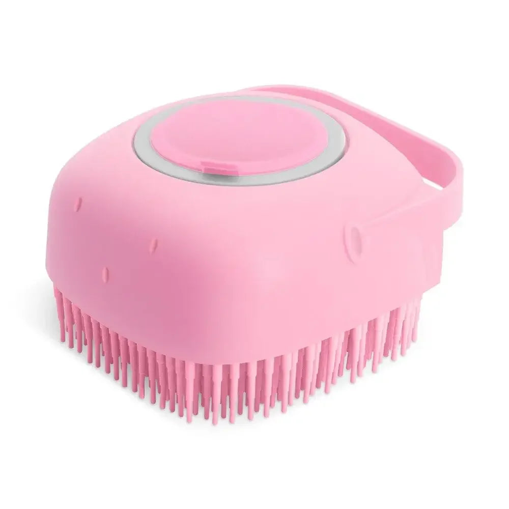 2-in-1 Dog Shampoo Brush with Dispenser – 80ml (2.7oz) Silicone Bath Scrubber for Dogs & Cats, Short Hair Pet Grooming Comb