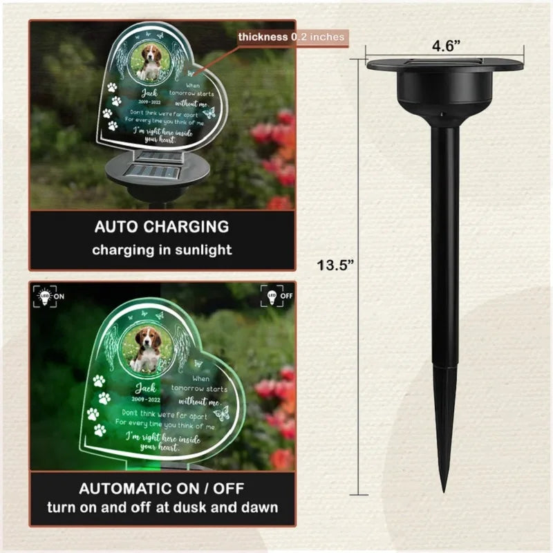 Personalized Pet Memorial Solar Light – Custom 3D Photo LED Lamp for Dog Loss, Grave Marker, Garden & Cemetery Decoration Gift