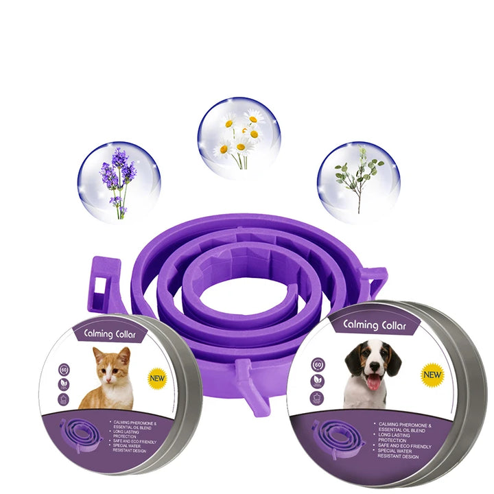 Pet Calm Collar – Adjustable, Waterproof Calming Collar for Dogs & Cats with Lavender & Chamomile (Lasts Up to 60 Days
