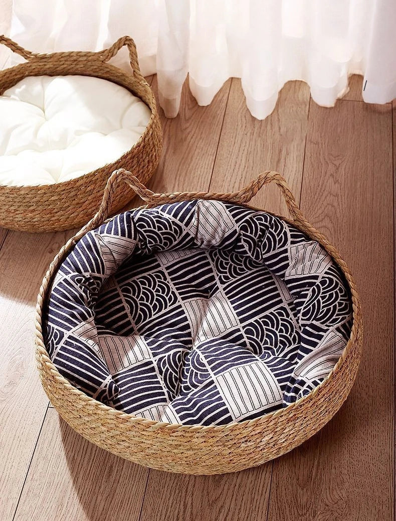 Four Seasons Handmade Woven Cat Nest – 100% Cotton with Washable Pad