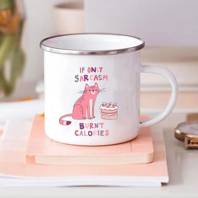 Funny Cat Print Enamel Mug – "6 Signs That You Are Secretly A Cat" Coffee Cup | Cat Lover Gift | Creative Drinkware