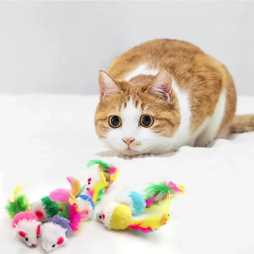 Rattle Cat Mouse Toys – 10PCS Catnip-Filled Faux Fur Mice | Interactive Cat Toys for Indoor Play, Fetch & Hunting Instincts