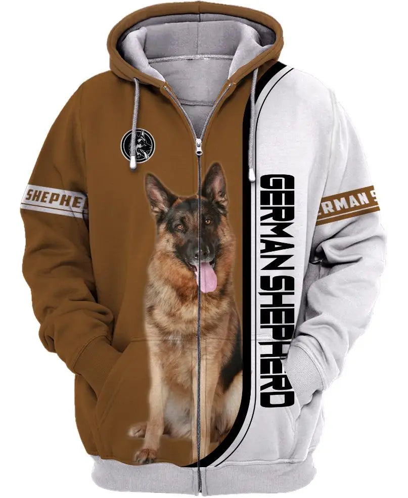 Love Dog German Shepherd 3D Printed Zipper Hoodie – Unisex Casual Streetwear Tracksuit | For Men & Women