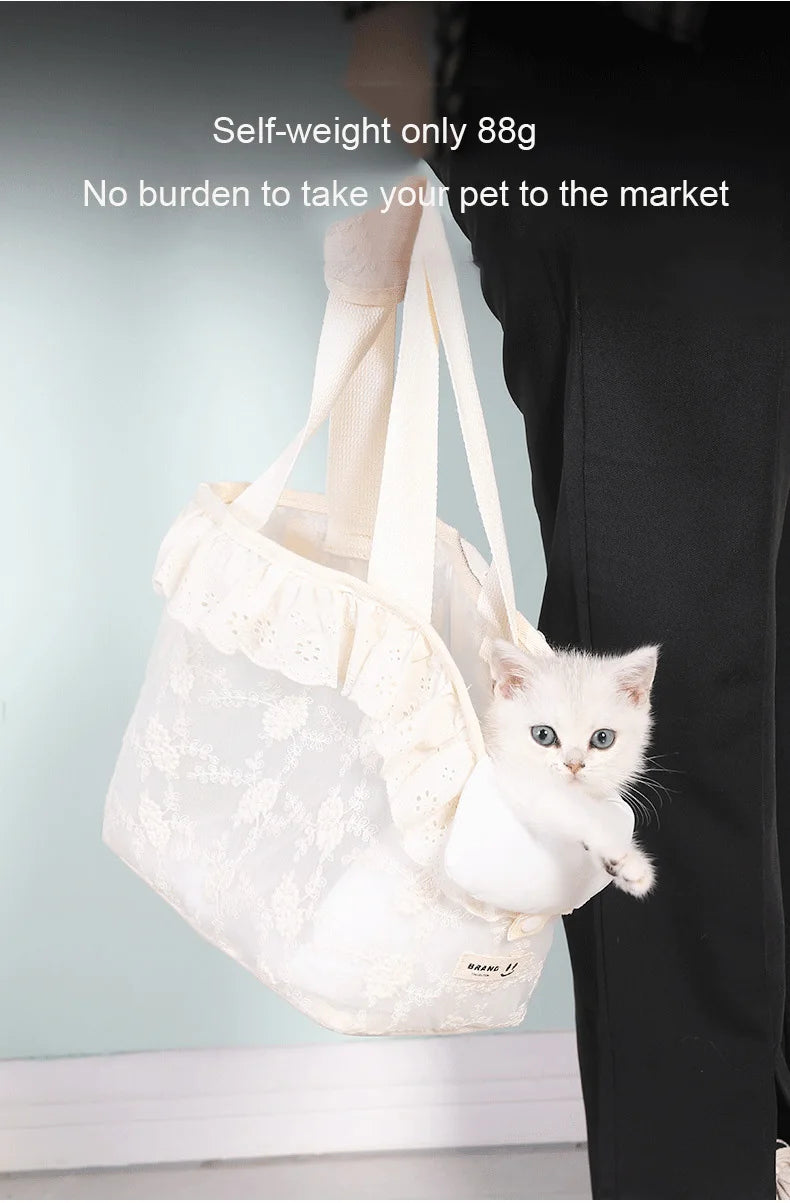 Pet Carrier Bag for Small Cats & Dogs – Lace Handheld Travel Backpack | Soft-Sided Car Seat Transport Tote | Puppy Travel Bag for Women