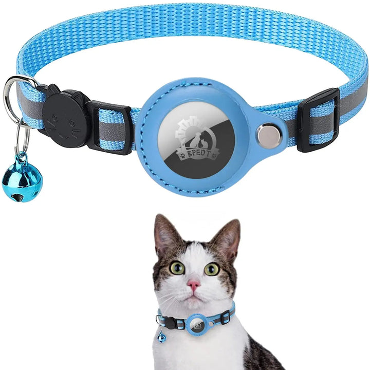 Reflective Pet Collar with AirTag Holder – Adjustable Nylon Collar with Bell & PU Leather Case (AirTag Not Included)