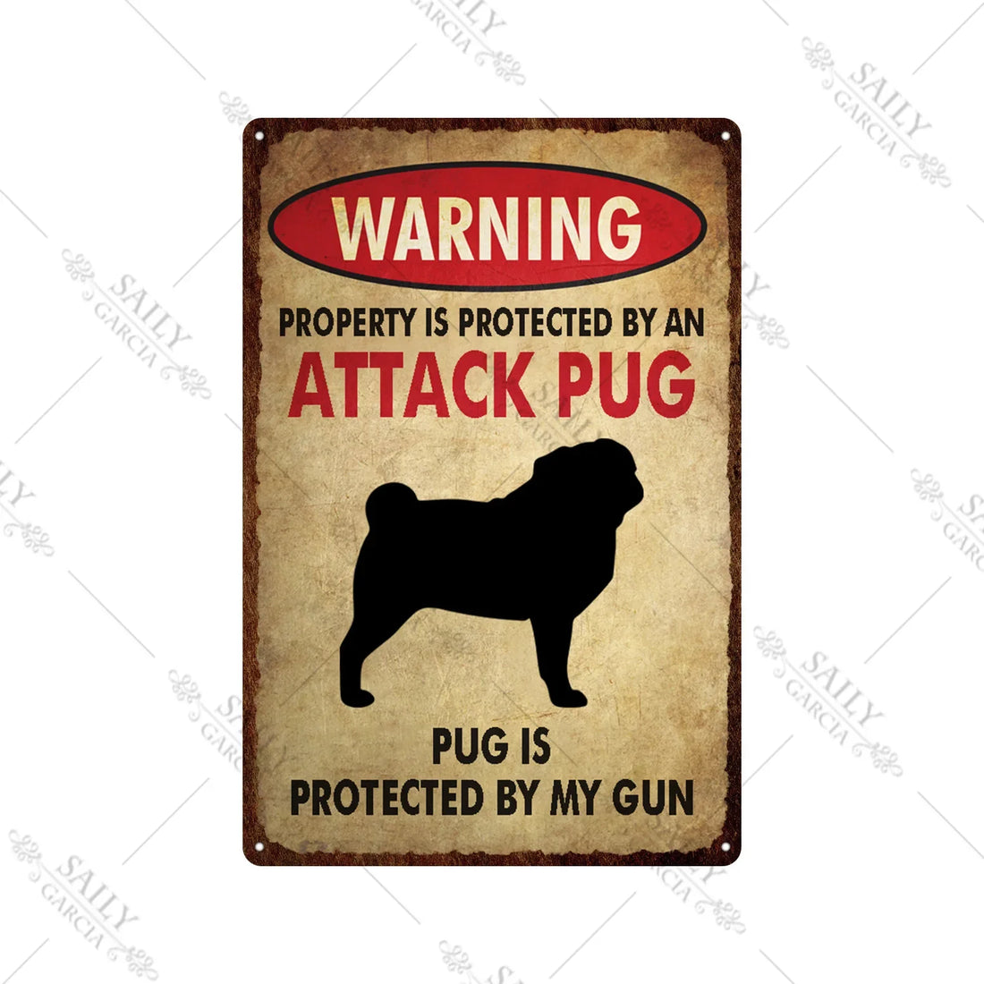 Dog Warning Vintage Tin Sign – Funny Metal Wall Decor for Pet Lovers | Farm, Kennel, or Home Use