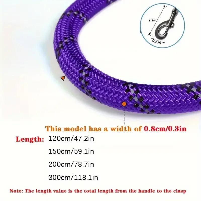 Reflective Nylon Dog Leash – Heavy-Duty Braided Rope Lead for Night Walks