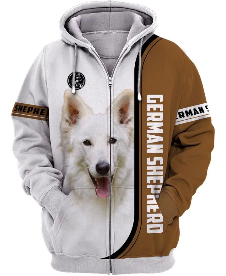 Love Dog German Shepherd 3D Printed Zipper Hoodie – Unisex Casual Streetwear Tracksuit | For Men & Women