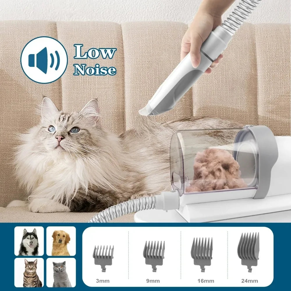 2.5L Pet Grooming Vacuum Kit – Dog & Cat Grooming Kit with Clipper, Combs & Low-Noise Vacuum (US & EU Voltage)