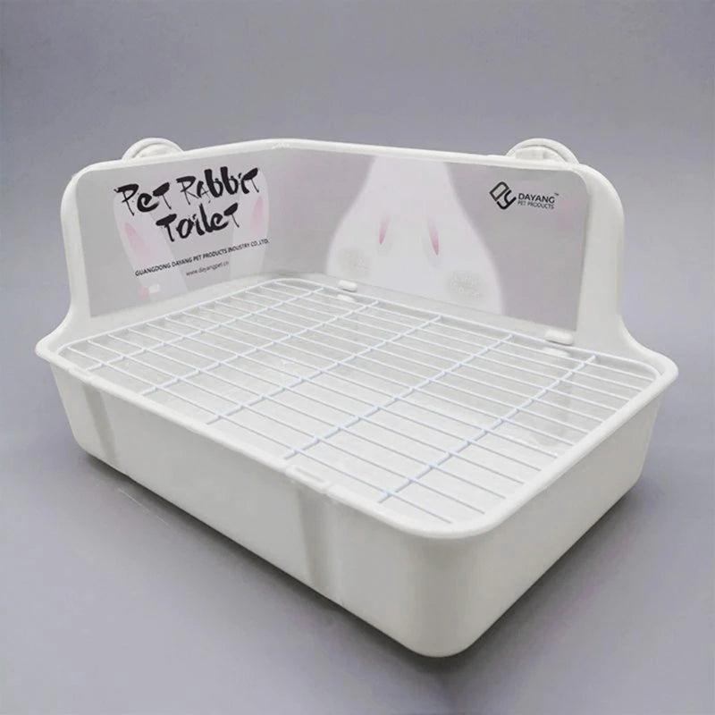 Rabbit Litter Box Toilet – Corner Potty Trainer for Small Pets | Durable Plastic Bunny Potty Tray with Cage Buckles