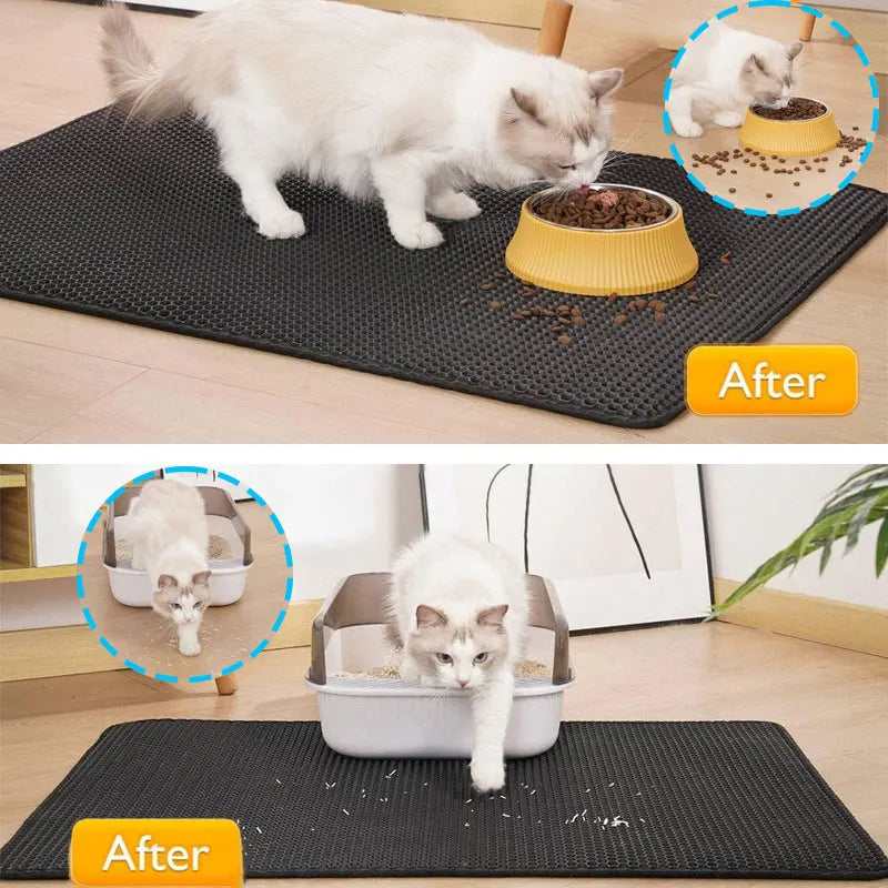 Waterproof Double-Layer Cat Litter Mat – Litter Trapping Clean Pad for Litter Boxes | Non-Slip Pet Floor Mat for Cats