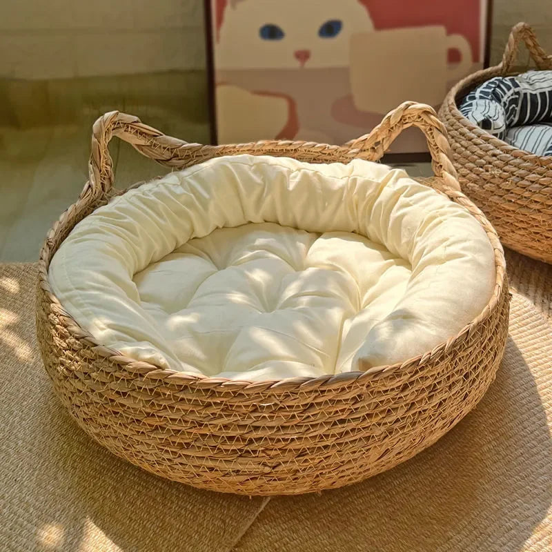 Four Seasons Handmade Woven Cat Nest – 100% Cotton with Washable Pad