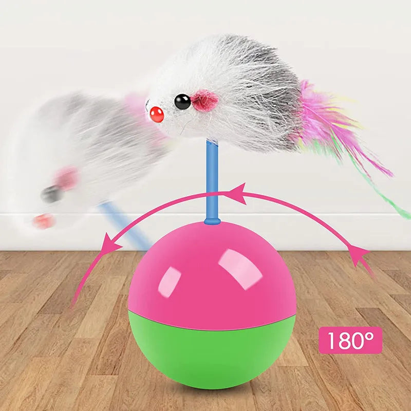 Interactive Non-Tipping Cat & Dog Teaser Toy Set – Self-Standing Mouse Teaser Stick Toys for Playful Pets