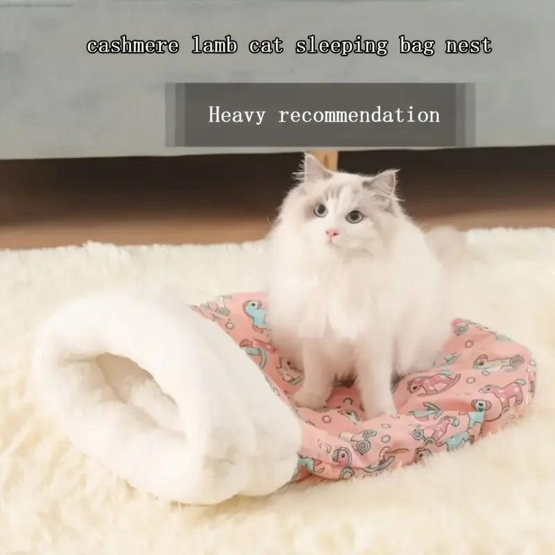 Cozy Plush Pet Sleeping Bag – Semi-Enclosed Tunnel Bed for Cats & Small Dogs | Soft, Warm, and Stuffed for Comfort
