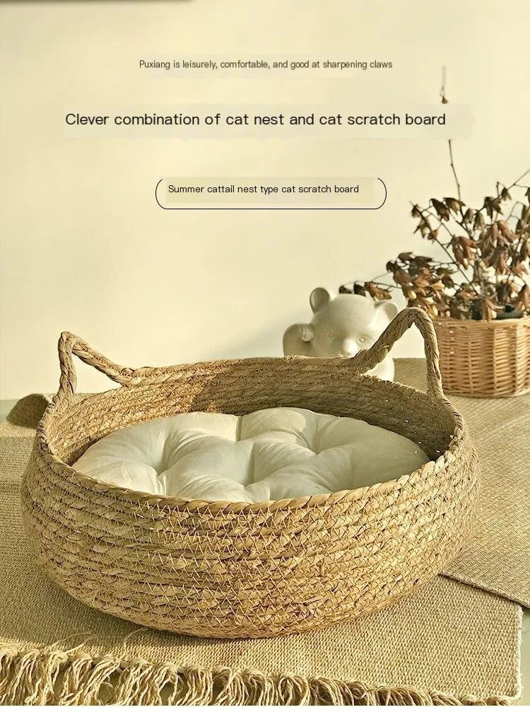 Four Seasons Handmade Woven Cat Nest – 100% Cotton with Washable Pad