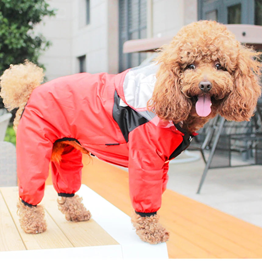 Waterproof Dog Raincoat – The Dog Face Jumpsuit Style Pet Rain Jacket with Hood for Small to Large Dogs