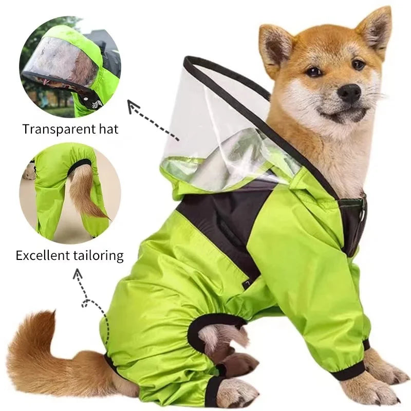 Waterproof Dog Raincoat – The Dog Face Jumpsuit Style Pet Rain Jacket with Hood for Small to Large Dogs