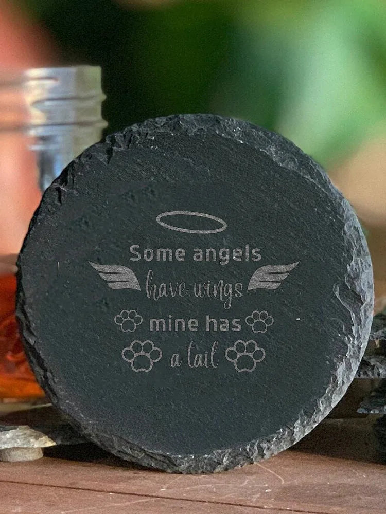 “A Piece of My Heart Lives in Heaven” Pet Memorial Stone – Engraved Ceramic Coaster Plaque for Cat & Dog Loss, Pet Grave Marker Gift
